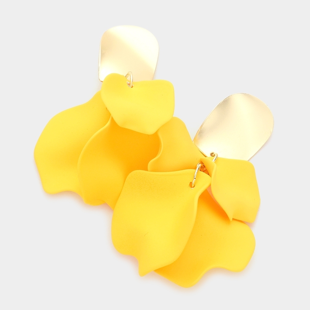 Yellow Petal Link Dangle Earrings 3 Inch Tear Drop Down Cluster Colorful Jewelry